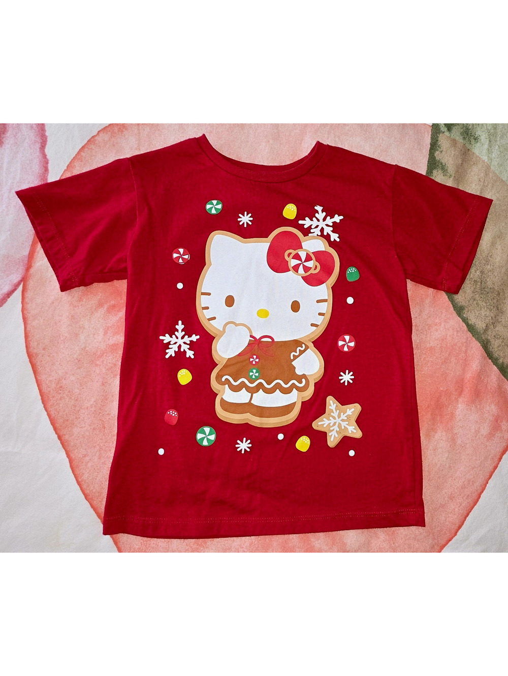 Sanrio Hello Kitty Girls Size 6 Red Graphic Print Christmas Crewneck Tee